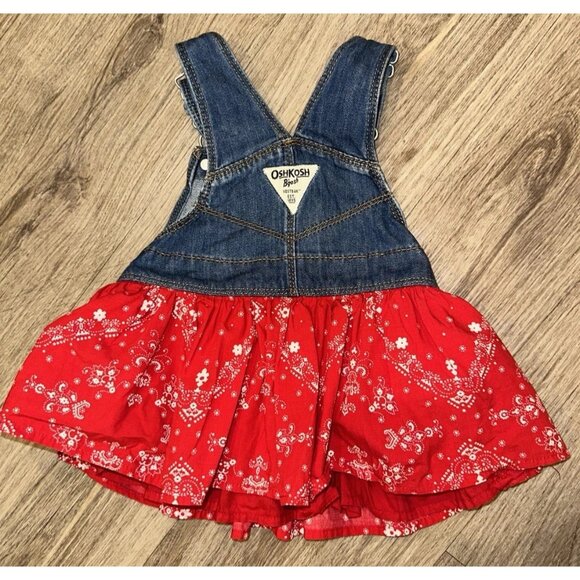 OshKosh B'Gosh Little Girls‎ 9M Denim Overall Bandana Dress Paisley Western - Picture 4 of 5